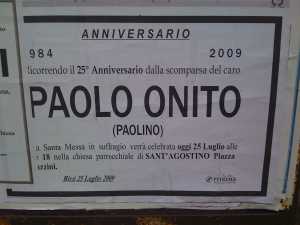 Annuncio funebre anniversario morte Paolo Onito